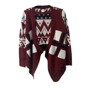 Red Fair Isle Argyle Waterfall Cardigan Sweater